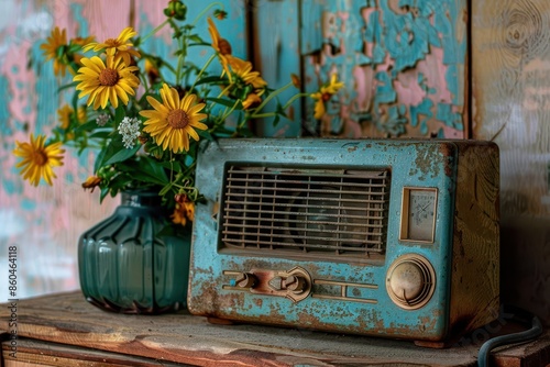vintagecharme nostalgisches radio aus den 60er jahren spielt sanfte melodien retrostilllebenfotografie photo