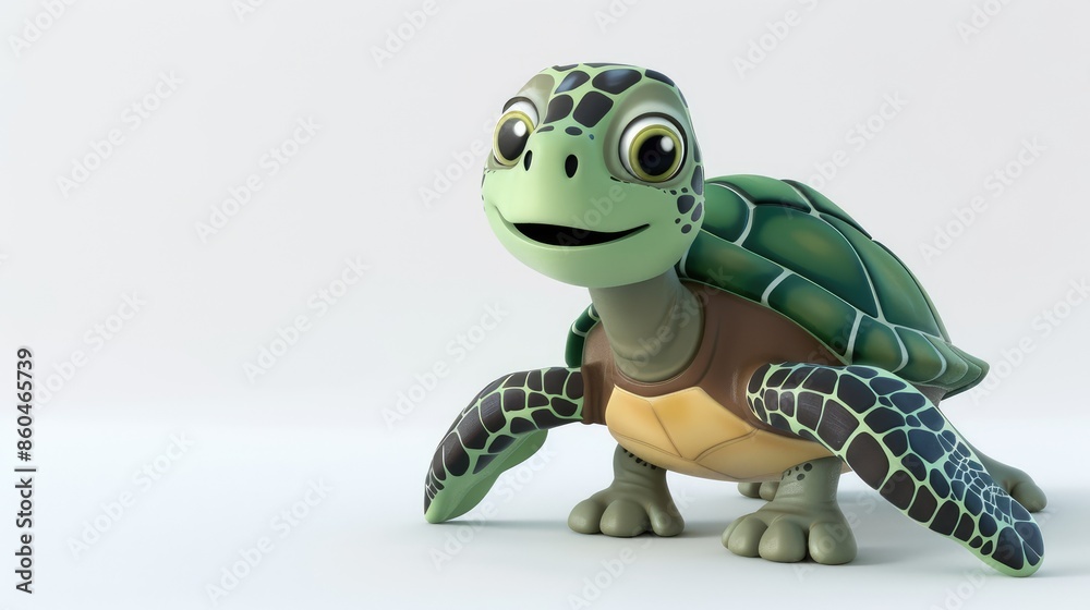 Fototapeta premium Cartoon turtle with white background for use in teaching. Generative Ai