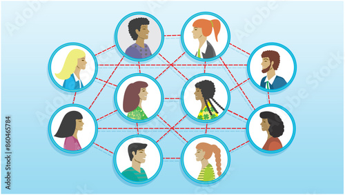 Group of people networking. Dimension 16:9. Vector illustration.