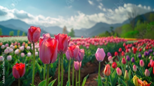 colorful Tulips flowers in field background © FACTORY GRAPHICA 