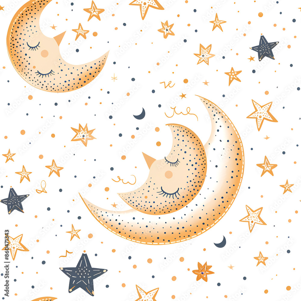 Cute Seamless Pattern with Moon and Twinkling Stars Cute Seamless Pattern with Moon and Twinkling Stars