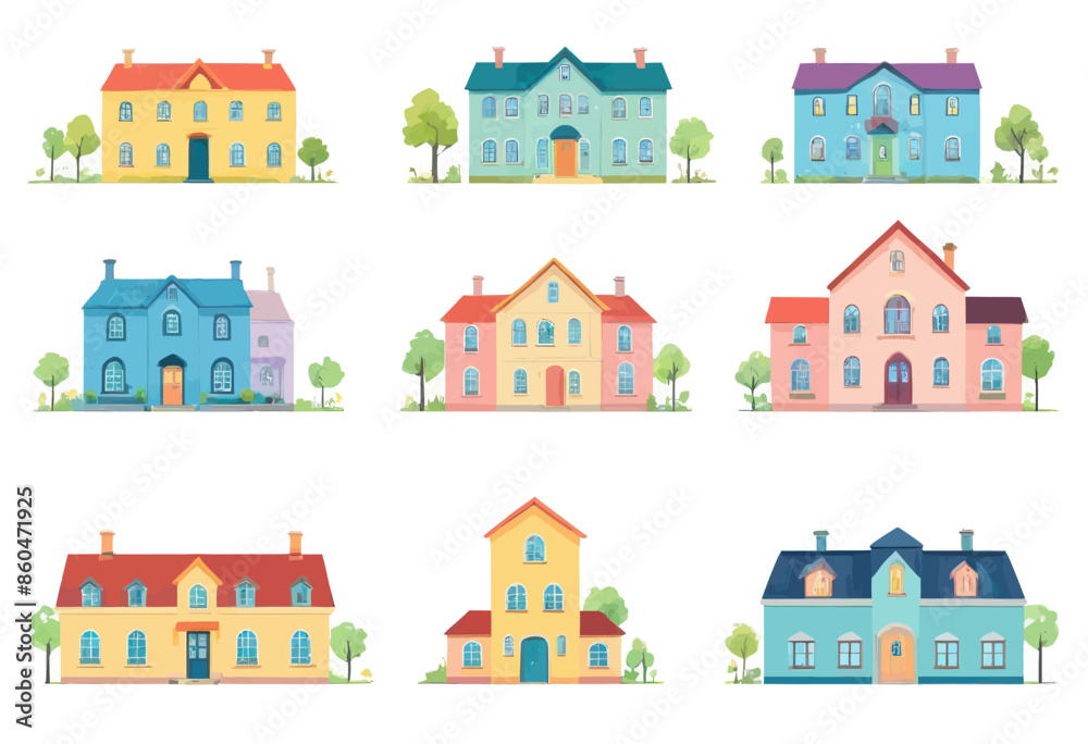 Colorful Illustration of Stylized Houses Colorful Illustration of Stylized Houses