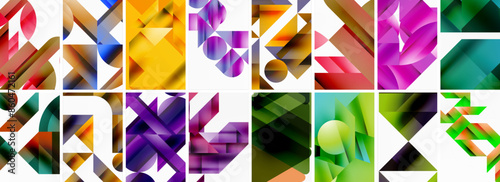 Triangles and circles abstract shapes templates set