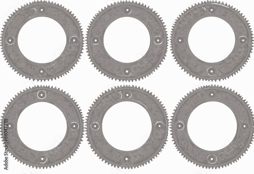 Set of Six Decorative Gear Wheels with Intricate Designs photo