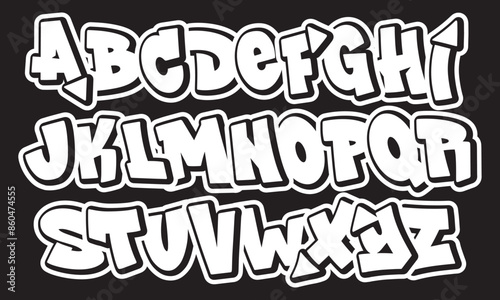 Alphabet in hand-drawn street art graffiti style. vector graffiti alphabet on a black background