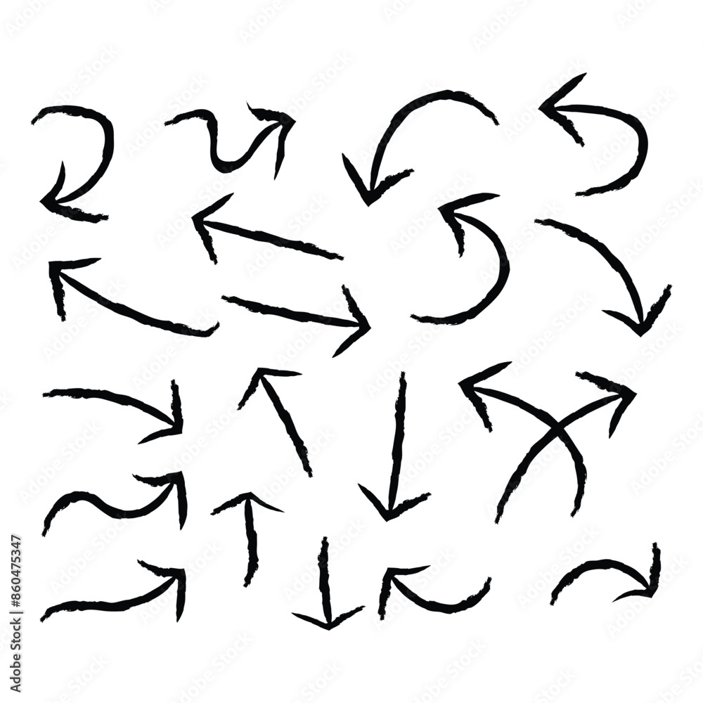 grunge arrow. Set of black hand drawn grunge doodle spiral and curved charcoal, chalk arrows on white background. Scribble symbols of direction pointers elements for infographic design in eps 10. grunge arrow. Set of black hand drawn grunge doodle spiral and curved charcoal, chalk arrows on white background. Scribble symbols of direction pointers elements for infographic design in eps 10.