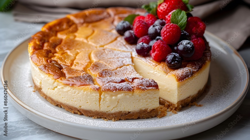basque cheesecake on a plate. Generative by AI basque cheesecake on a plate. Generative by AI