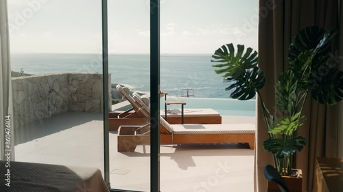 Wallpaper Mural Ocean View from Modern Villa Terrace with Lounge Chairs Torontodigital.ca