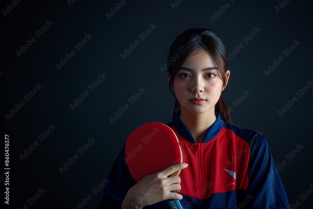 A man wearing a blue tracksuit plays table tennis with an orange racket and a white ball on a light blue background, holding the racket and close-up, tracksuit concept A man wearing a blue tracksuit plays table tennis with an orange racket and a white ball on a light blue background, holding the racket and close-up, tracksuit concept