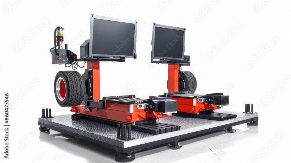 Vehicle alignment machines for adjusting wheel alignment isolated on white background Vehicle alignment machines for adjusting wheel alignment isolated on white background