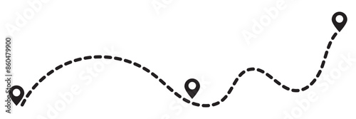 Map address location pointer symbol. location pin icon symbol sign isolated on transparent background, map icon.  Location pin icon. Travel from start point and dotted line tracing.