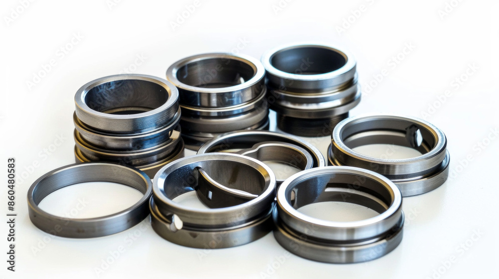 Engine piston ring compressors for installing piston rings isolated on white background Engine piston ring compressors for installing piston rings isolated on white background
