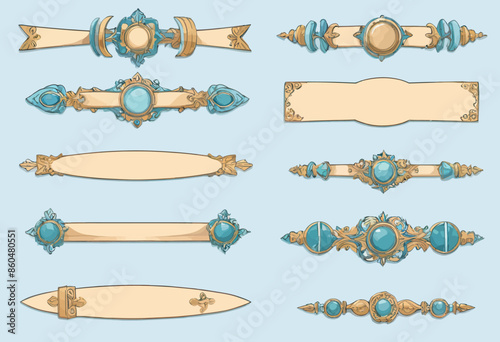 Collection of Stylized Decorative Banners with Blue and Gold Accents