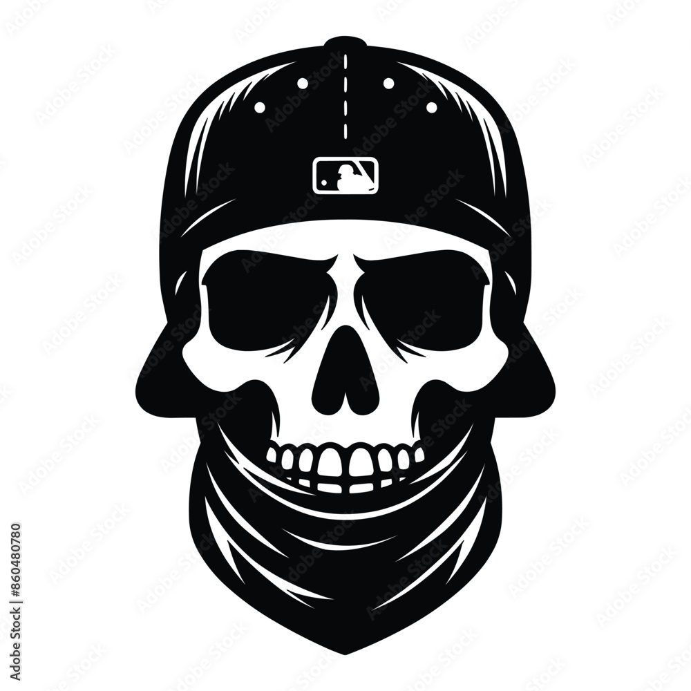 Skull with hat cap silhouette vector illustration isolated on white background Skull with hat cap silhouette vector illustration isolated on white background