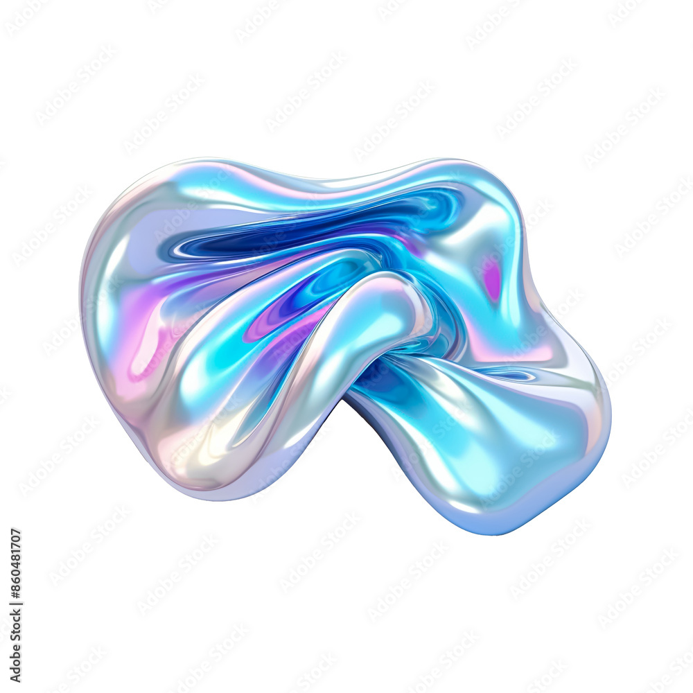 Obraz premium 3d fluid abstract metallic holographic colored shape png on transparent background