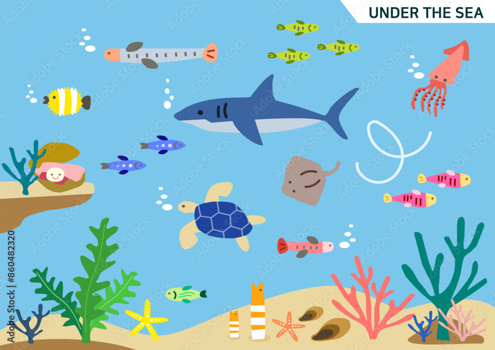 Naklejka premium sea ​​and marine life
