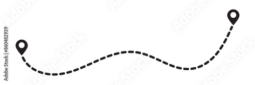 Route icon. Two points with dotted path and location pin. Route location icon two pin sign and dotted line. Travel vector icon. Travel from start point and dotted line tracing.