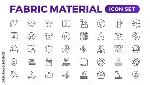 Set of Fabric Material line icon set. Fabric Features, Materials, Fabric Business web icons in line style. Product, industry, shop, symbol.