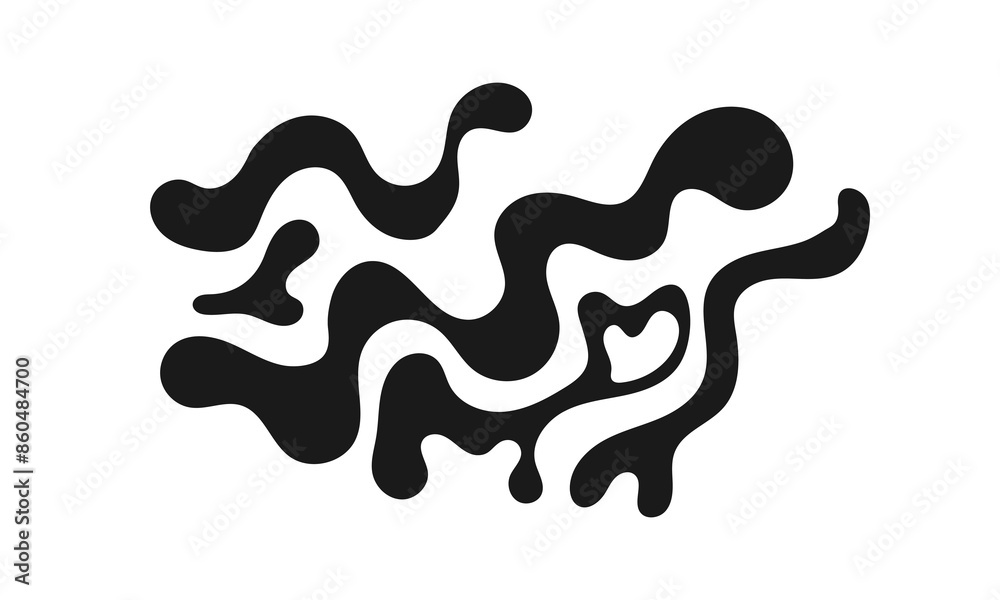 Black chaotic wavy lines and shapes on isolated background. Vector flat illustration. Dynamic abstract groovy composition Black chaotic wavy lines and shapes on isolated background. Vector flat illustration. Dynamic abstract groovy composition