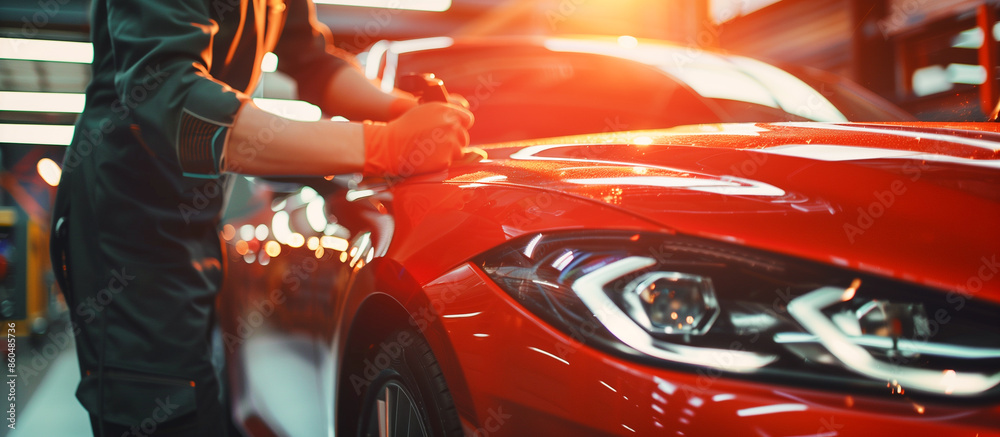 polishing a car in a professional auto detailing shop polishing a car in a professional auto detailing shop