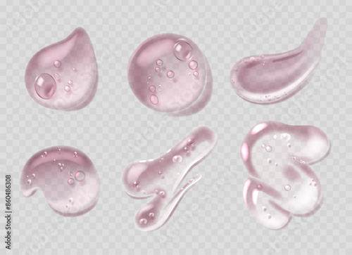 Collection Of Pink Transparent Gel Drops With Various Shapes, For Skincare, Beauty Products, Or Cosmetic-related Designs