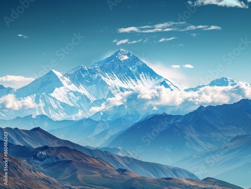 Panoramic View of Mount Everest and Cho Oyu Mountains onClear Day photo