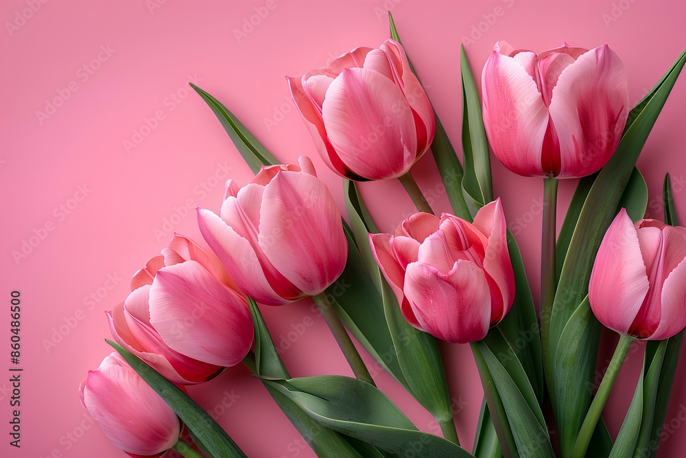 Obraz premium A bunch of pink tulips on a pink background