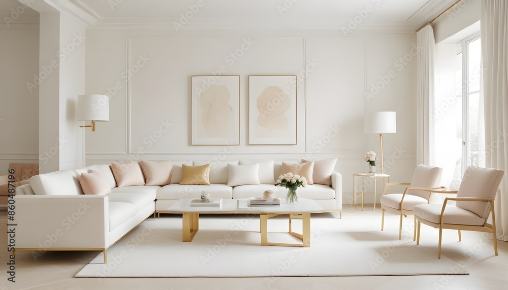 Fototapeta premium white and gold theme modern interior