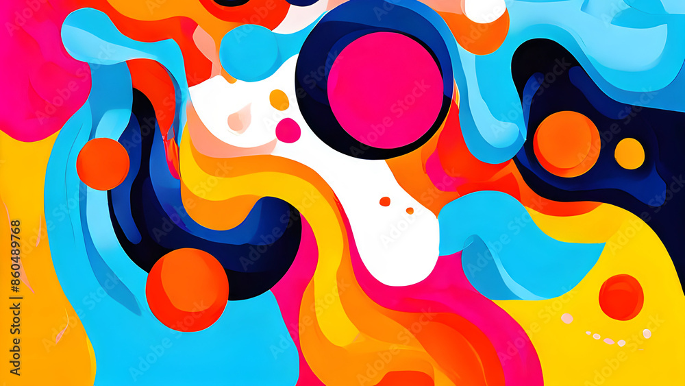 Fototapeta premium A visually appealing and minimalistic background, vibrant and dynamic abstract background with a riot of colors and shapes. showcasing a balanced arrangement of elements and a subdued color palette