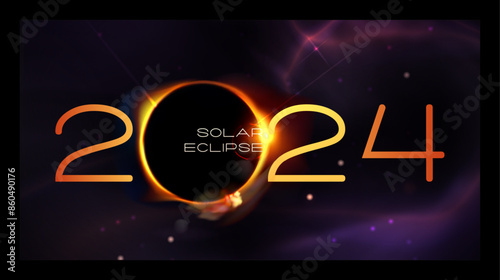 Total solar eclipse 2024.Concept composition of the  on the theme of astronomy, with a  eclipse of the sun. Modern realistic vector illustration on space background