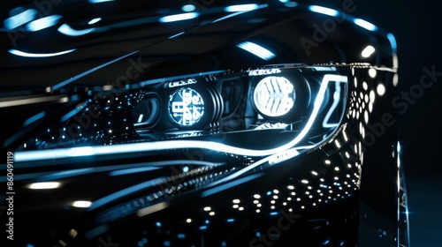 Futuristic Car Headlights Glowing in the Night