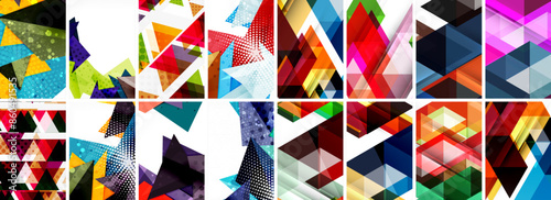 Triangles and circles abstract shapes templates set