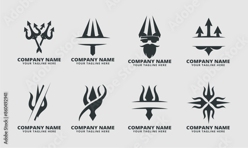 set of trident logo vector silhouette