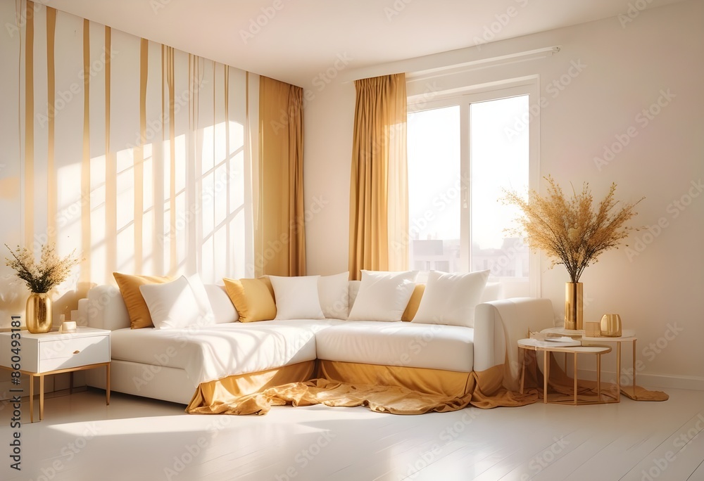 Fototapeta premium white and gold theme modern interior design