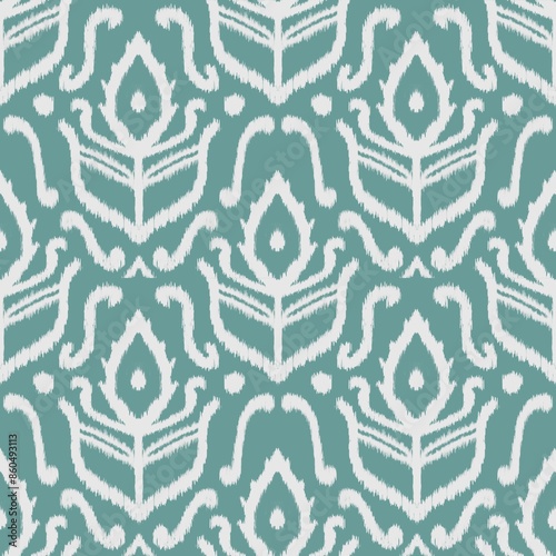 Seamless pattern white and green ikat