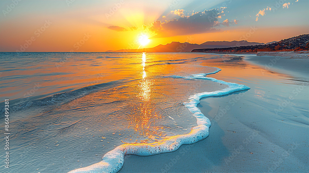 Obraz premium Caribbean sunset at white sand beach, landscape and travel concept