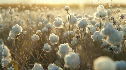 Obraz na płótnie White, fluffy cotton balls adorn the field, ready for harvest. w salonie