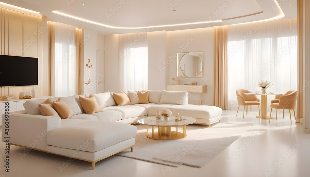 Fototapeta premium white and gold theme modern interior design