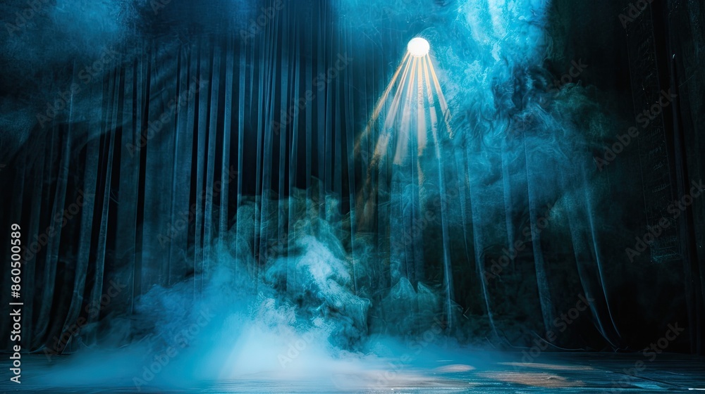 Obraz premium Spotlight black curtain smoke. Generative AI