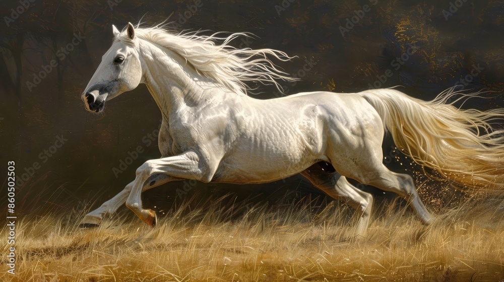 White Horse Galloping. Generative AI White Horse Galloping. Generative AI