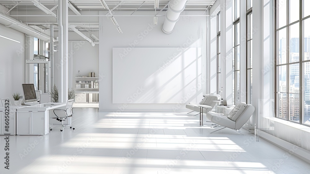 Fototapeta premium White office mock-up wall. Generative AI