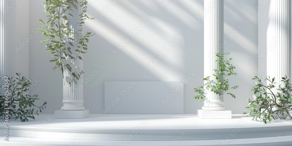 Fototapeta premium White Room with Columns and Plant