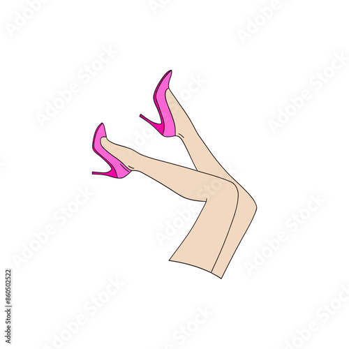 Pink Doll flirty legs in classy high heels shoes vector illustration. Pinky Girlish New Year vibes pre-made card