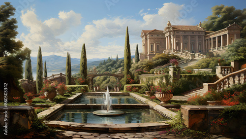Villa Romana Del Casale Painting - ancient, roman, rome, italy, architecture, water, building, travel, palace, europe, landmark, sky, tourism, old, monument, city