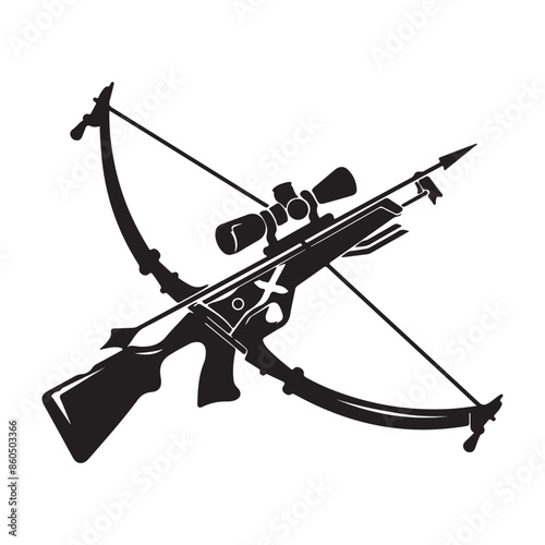 Hunters crossbow icon, black vector illustration on white background