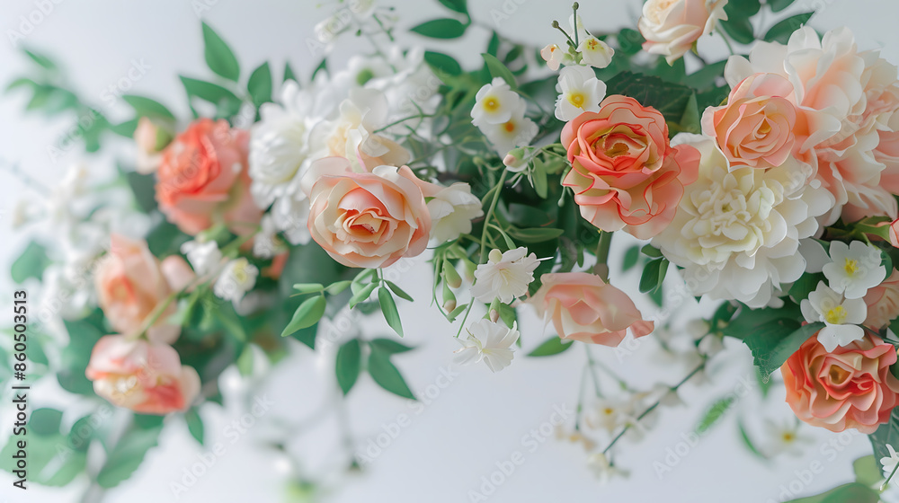 floral arch composition for a wedding birthday on a white background texture : Generative AI floral arch composition for a wedding birthday on a white background texture : Generative AI