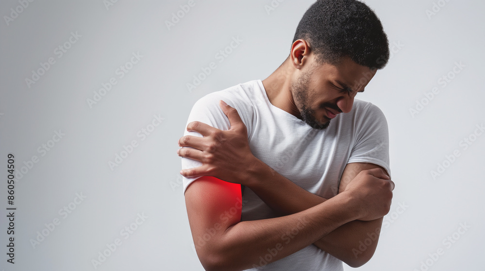 Concept image showing a man's chest pain. on a white background Concept image showing a man's chest pain. on a white background
