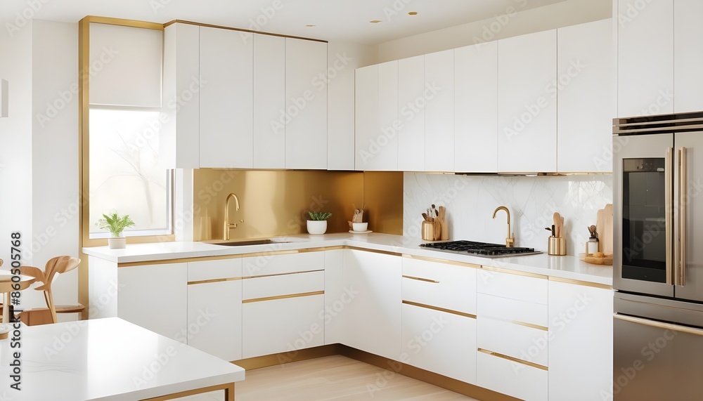 Fototapeta premium white and gold theme modern interior design