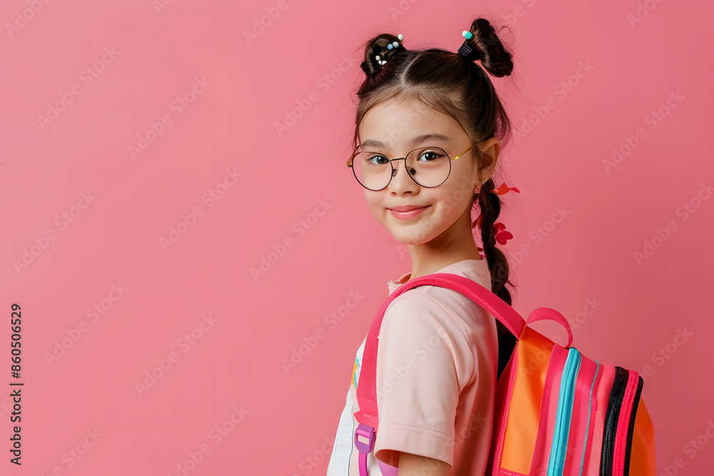 Cute little girl posing with backpack for back to school on background. Cute little girl posing with backpack for back to school on background.