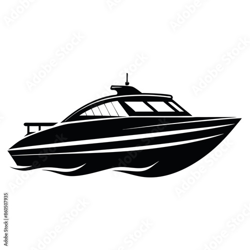 Vector illustration of a set of speed boats with outlines on a white backdrop
